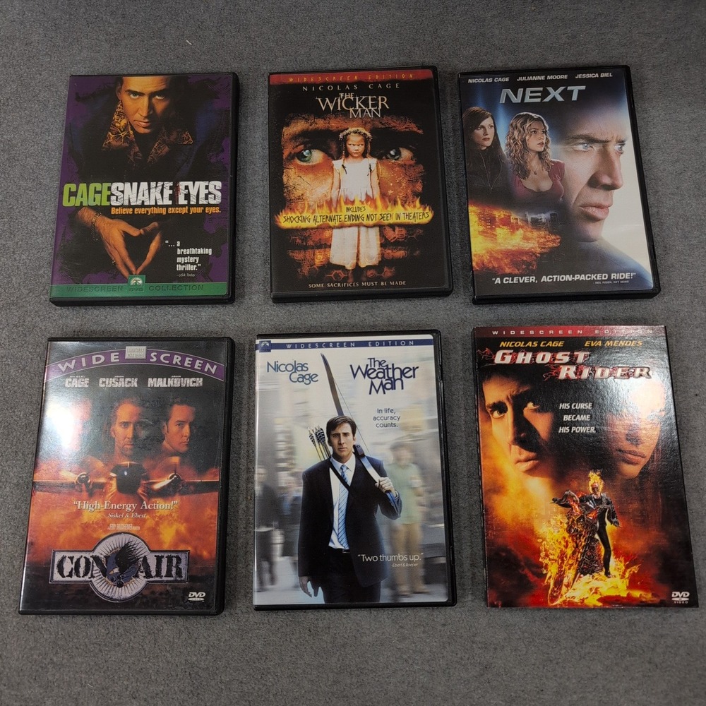 Nicolas Cage DVD Movie Lot 6 Films Con Air Ghost Rider Snake Eyes Wicker Man - Picture 1 of 1